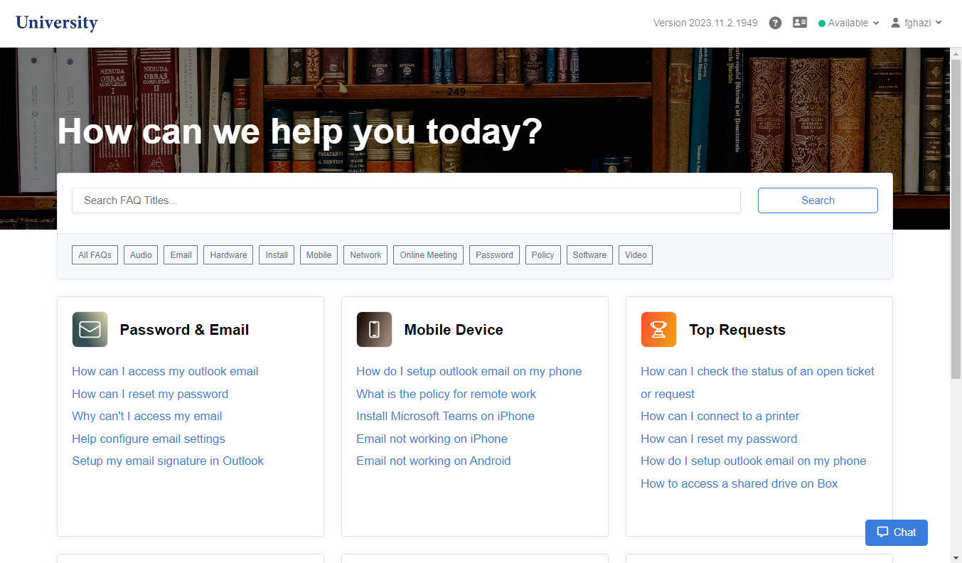 AI Helpdesk Portal for University showing student and faculty support interface with Microsoft Teams integration
