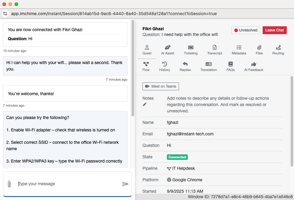 AI Human Handoff Agent Webchat Client for Manufacturing Support